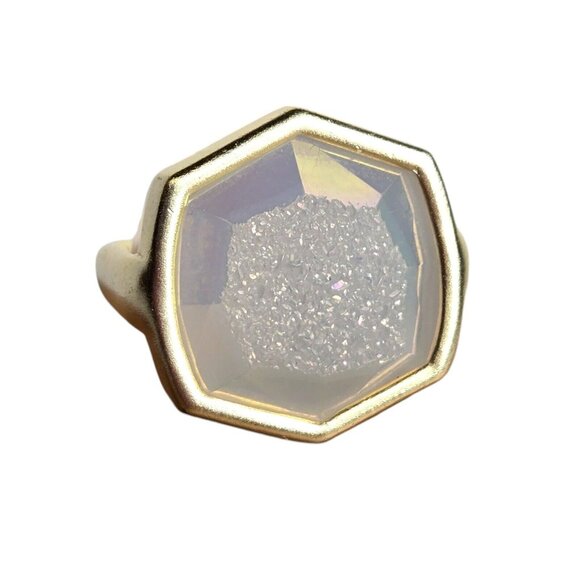 Kendra Scott Iridescent Drusy Ring Davis Gold Tone Sz 8 Adjustable Signed Boho - Picture 1 of 7